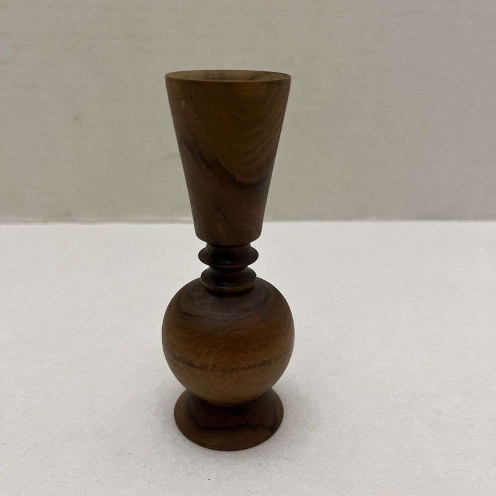 Vintage Mid Century Hand turned Wooden Bud Vase About 4.5 Inches Tall